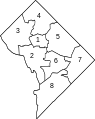 Gliederung in acht Bezirke (wards)