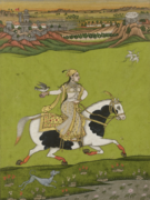 Chand Bibi hawking, an 18th-century Deccan painting, gouache heightened with gold on paper