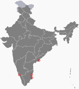 The map of India showing Puducherry