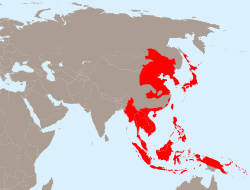 Ang Imperyo ng Hapon sa pinakamalaking sakop nito noong 1942.