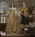 Wedding portrait of Magnus Gabriel De la Gardie and Maria Eufrosyne, 1653. Beside them, a little dog in lion cut.