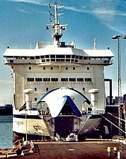 Loading a ro-ro passenger car ferry