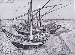 phỏng theo: Fishing Boats on the beach at Saintes-Maries 
