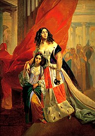 Portrait of Countess Julia Pavlovna Samoilova moving away from the ball with her adopted daughter Amazilia Pacini (Masquerade). Not later than 1842. Russian Museum