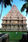 The pyramidal structure above the sanctum at Brihadisvara Temple.