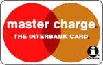 Overlapping discs, overlaid with words, master charge, the interbank card. In the bottom right, small Interbank I logo.