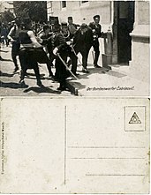 Postcard published by Philipp Rubel, printed with a caption identifying the suspect as "bomb thrower Čabrinović".