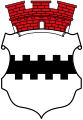 Wappenschild der ehemaligen Stadt Opladen mit dem historischen Doppelzinnenbalken