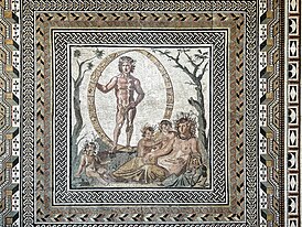 Теллус с четырьмя детьми, олицетворяющими четыре времени года мозаика III век н. э., Глиптотека, Мюнхен