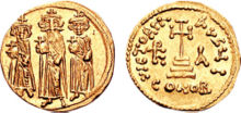 Pièce de monnaie représentant Héraclius et ses fils