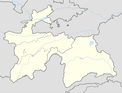 Mapa konturowa Tadżykistanu, blisko centrum po lewej na dole znajduje się punkt z opisem „Kulab”
