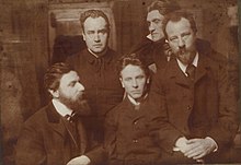 Photographic group portrait of Karl Wolfskehl, Alfred Schuler, Ludwig Klages, Stefan George and Albert Verwey