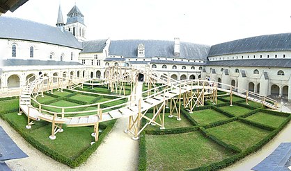 A stair and a sculpture in the Fontevraud Abbey