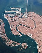 Aerial view of the Giudecca Canal (left)