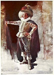 Dans le rôle de Cyrano de Cyrano de Bergerac d'Edmond Rostand, illustration de Percy Anderson (en) (1906).