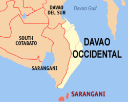 Map of Davao Occidental with Sarangani highlighted