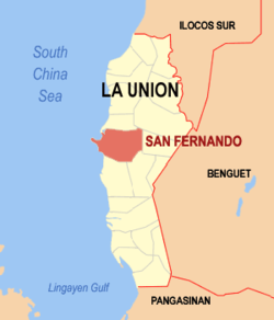 Mapa han La Union nga nagpapakita kon hain nahamutang an Syudad han San Fernando