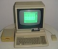 TK-3000 IIe with green phosphor display, 5.25" disk drive and Apple mouse