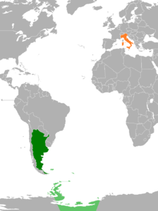 Mappa che indica l'ubicazione di Argentina e Italia