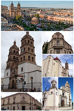 Plaza de Armas, Cathedral Basilica of Durango, Quinta del Aguacate, Santa Ana y la Sagrada Familia Parish, City Hall, San Agustín Temple and San Juan Bautista Parish