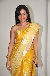 Indian actress Pakkhi Hegde wearing a string-sleeve choli and sari