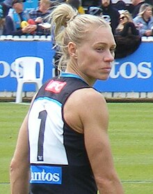 Phillips wearing the number one Port Adelaide guernsey