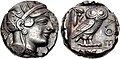 Atenas. Tetradracma Cabeza de Atenea r./ ΑΘΕ, lechuza r (después del 449 a. C.)