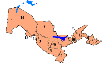 الخريطة السياسية لأوزبكستان.