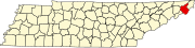 Hartă a statului Tennessee indicând comitatul Carter