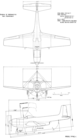 3-view line drawing of the Curtiss XF15C-1