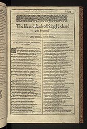 First Folio, Shakespeare's Richard II
