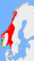 Hafrsfjord Çarpışması sonrası y. 872'deki durum (Krallık toprakları kırmızı renkte gösterilmiş).
