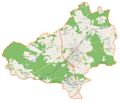 Mapa konturowa gminy Sulechów, po prawej nieco u góry znajduje się punkt z opisem „Klępsk”