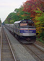 Image 37A southbound Downeaster passenger train at Ocean Park, Maine, as viewed from the cab of a northbound train (from Maine)