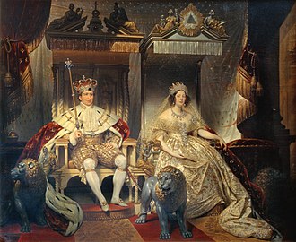 Король Кристіан VIII і королева Амалія в своїх коронаційних мантіях
