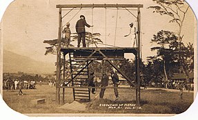 Three Moro rebels being hanged in Jolo, 21 July 1911