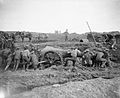 On Mk II carriage with tractor wheels, in the mud at Bazentin-le-Petit October 1916
