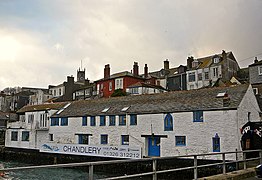 The Bosun's Locker business advertises their ship's chandlery right on the waterfront of port in Falmouth Cornwall