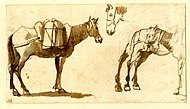 Claude Lorrain - Drawing of mules, including one full-length, 1630–1640