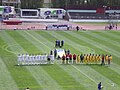 New Zealand and Malaysia line-up before a friendly
