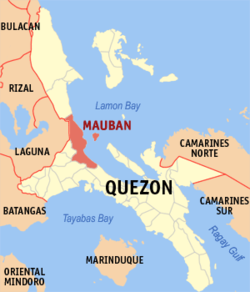 Mapa ng Pangasinan na nagpapakita sa lokasyon ng Mauban.