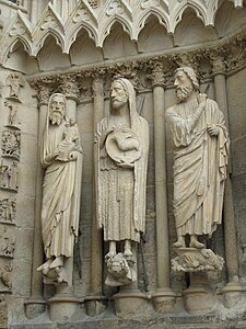 Sculpture of the south portal - Simon, John the Baptist, and Isaiah