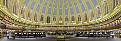 A panorama showing an almost 180-degree view of the interior of the Reading Room