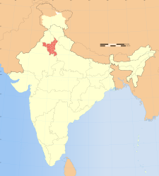 Map of India with the location of ಹರಿಯಾಣ highlighted.