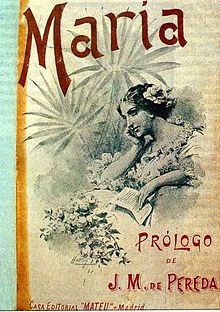Novel front cover with a drawing showing a pensive woman surrounded by flowers and plants, and red letters indicating the title of the work, the name of the author of the prologue and the publisher in Madrid.