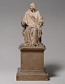 Seated Voltaire; by Jean-Antoine Houdon; 1778; plaster, tinted to imitate terracotta; overall: 35.6 × 14.6 x 20 cm (14" × 5¾" × 8"); Metropolitan Museum of Art
