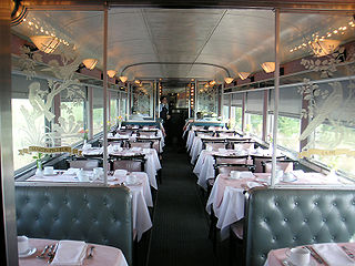 The dining car of the Via Rail Canadian prepared for meal service