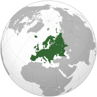 Ligging van Europa op 'n wêreldkaart