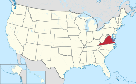 Karta SAD-a s istaknutom saveznom državom Virginia