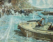 Image of the 1989 painting Douglas A. Munro Covers the Withdrawal of the 7th Marines at Guadalcanal